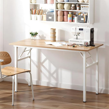 Need Office Computer Desk 47.2x23.6 in Sturdy Folding Laptop Table Pink Oak | White Frame Writing Gaming Work Table/Foldable Home Office Desk/Sewing Table, No Assembly Required