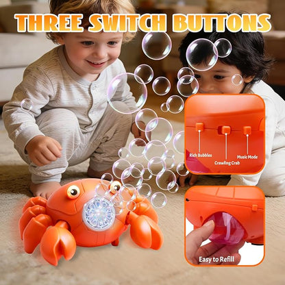 Crab Bubble Machine for Kids,Interactive Crawling Crab with LEDs & Music, USB-C Rechargeable,Automatic Bubble Blower for Toddlers, Perfect for Kids Ages 3-15, Outdoor, Garden, Parties, Birthdays