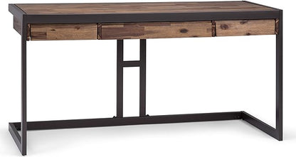 SIMPLIHOME Erina SOLID ACACIA WOOD Industrial 60 Inch Wide Writing Office Desk in Rustic Natural Aged Brown, For the Workstation and Study Table