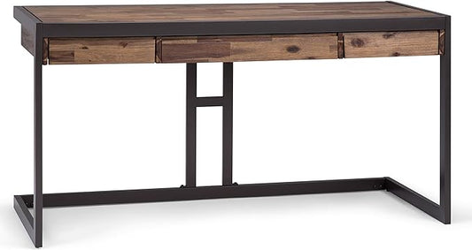 SIMPLIHOME Erina SOLID ACACIA WOOD Industrial 60 Inch Wide Writing Office Desk in Rustic Natural Aged Brown, For the Workstation and Study Table