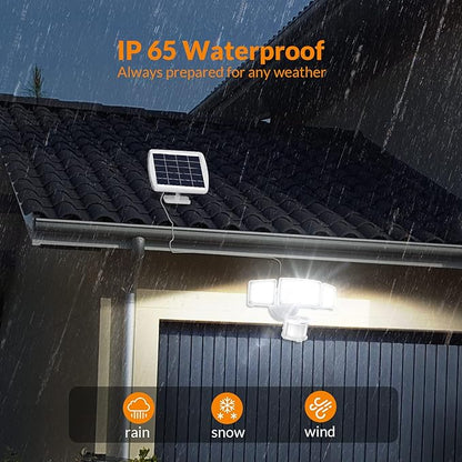 LEPOWER 1600LM LED Solar Security Lights Motion Outdoor, Motion Sensor Light, 5500K White Light, IP65 Waterproof Outdoor Flood Solar Light with 3 Adjustable Head for Yard, Garage（White）