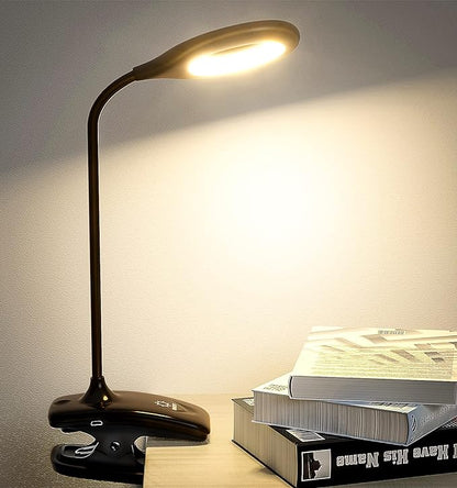DEEPLITE LED Desk Lamp Clip on Lamp Battery Powered Clip on Light Book Light for Bed, Eye-Caring Flexible Arm Memory Touch 3 Color Modes & Stepless Brightness Portable Reading Light for Study Work.