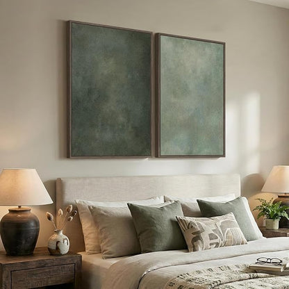 Large Framed Green Abstract Wall Art, 2 Piece Modern Canvas Art Prints Paintings, Minimalist Sage Green Abstract Pictures for Living Room, Hallway, Dining Room, Bedroom, Office Wall Decor 24x36 In