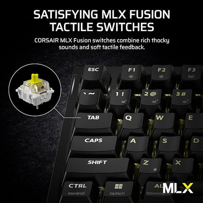 Corsair K65 Plus Wireless 75% RGB Hot-Swappable Mechanical Gaming Keyboard – Pre-Lubricated MLX Fusion Tactile Switches – Dual-Layer Sound Dampening – PBT Keycaps – QWERTY NA – Black
