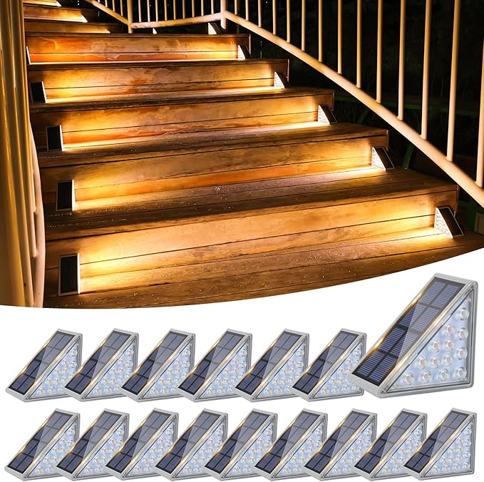 VOLISUN Solar Stair Lights 16 Pack, Solar Step Lights Outdoor Waterproof IP67, LED Outdoor Step Light