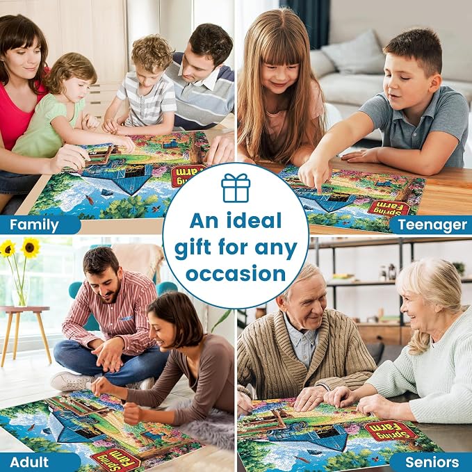 1000 Piece Puzzles for Adults, Spring Landscape Jigsaw Puzzle, Farm Jigsaw Puzzles 1000 Pieces, Challenging Game Home Decor Birthday Party Gift Toy for Adults Kids Seniors, 28×20 in