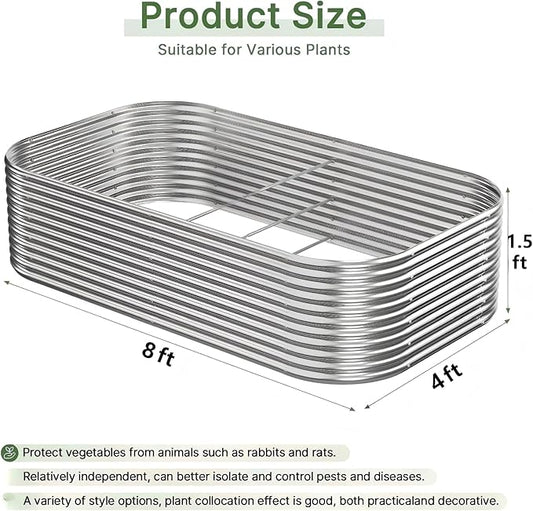 2 PCS Tall 8x4x1.5ft Galvanized Raised Garden Bed Outdoor, Metal Garden Bed for Vegetables, Above Ground Garden Box for Flower, Steel Raised Beds for Gardening