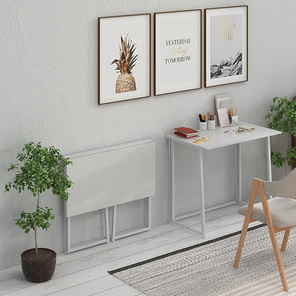 4NM 31.5" Small Desk with Storage Bag, Simple Assembly Folding Computer Desk Home Office Desk Study Writing Table for Small Space Offices - All White