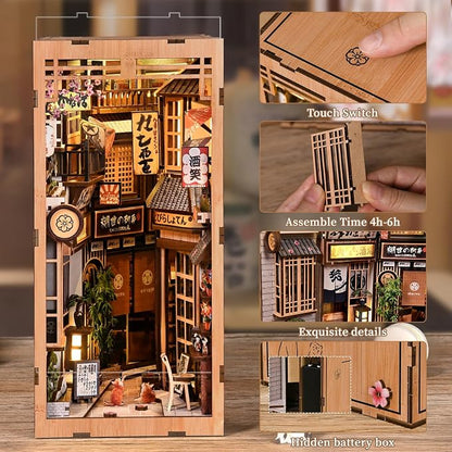 Book Nook Kit,with LED Light,DIY 3D Wooden Dollhouse Puzzle,Bookshelf Decorative Gift(The Alley Waiting for the Cat)