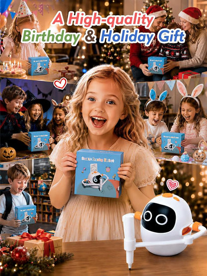 Drawing Robot Toys for Kids, 220 Flash Cards Gift for 3-8 Years Old Boys Girls, Montessori Doodle Art Painting with Voice Interactive for Beginners, Birthday (White)