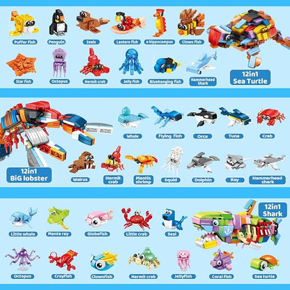 36 PCS Mini Building Blocks Sets Party Favors for Kids 4-8, Small Ocean Animals Building Blocks Sets for Goodie Bag Stuffers, Prize Box Toys for Kids Classroom, Classroom Prizes