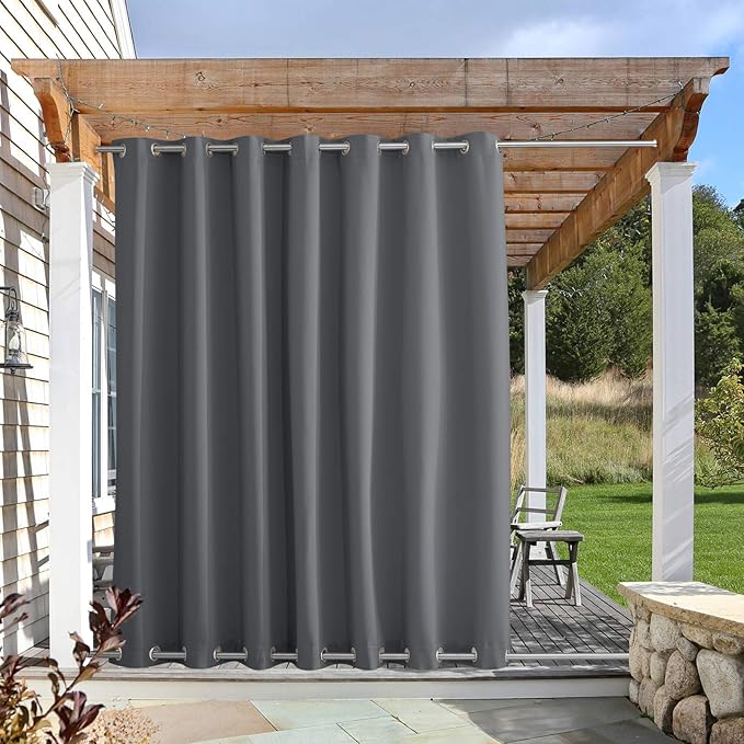 NICETOWN Outdoor Curtain for Patio Waterproof Extra Wide 100", Blackout Vertical Blinds Thermal Insulated Rustproof Top & Bottom Grommet Indoor Outdoor Divider for Public Space, Grey, 1 Piece, 84" L