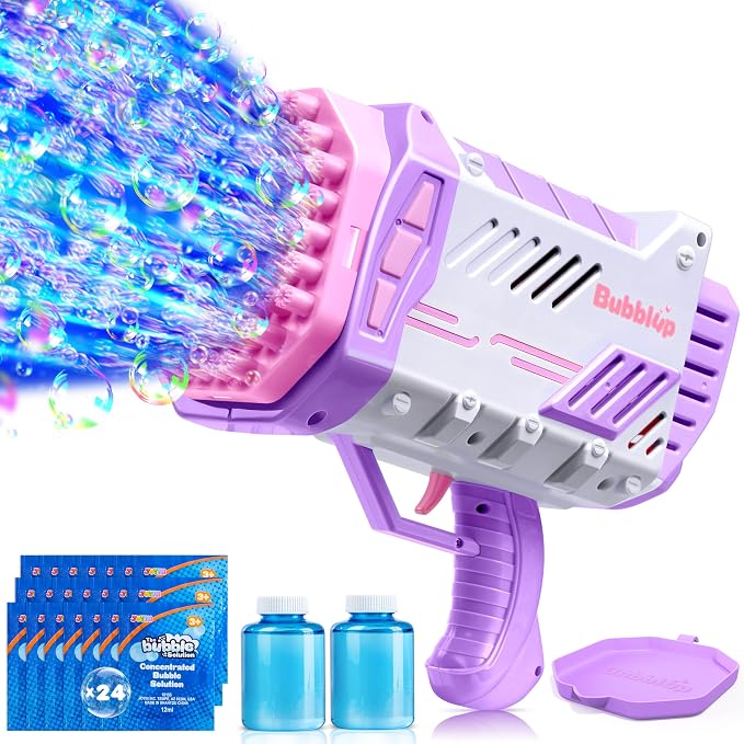 Sloosh Bubble Machine Gun W/Solution for Kids Ages 4-8, Light-Up Bazooka Rocket Shape Bubble Guns Blaster for Outdoor, Summer Toys Gifts, Party, Wedding, Easter
