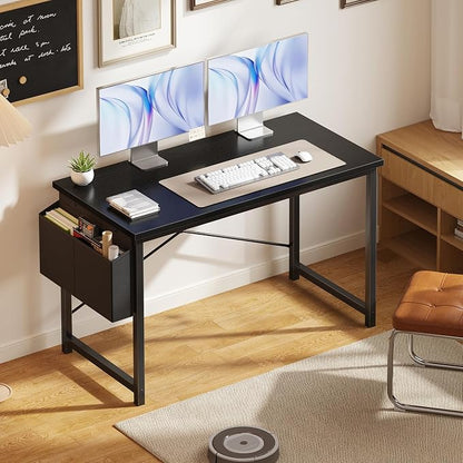 OLIXIS Computer Desk, 47 Inch Gaming Desks for Home Office Small Spaces | Writing Study Craft Work Table, Computer Workstation for Bedroom with Storage Bag, Black