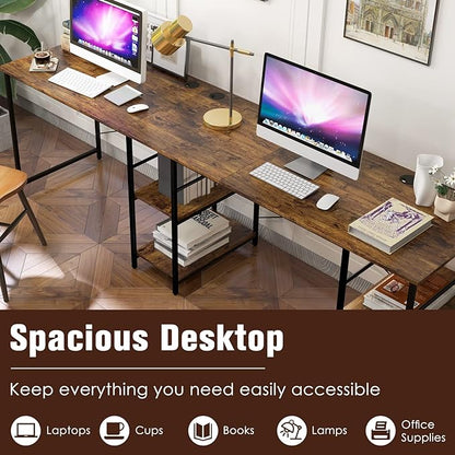 L-Shaped Home Office Desk, Corner Computer Desk w/Monitor Stand, Reversible PC Desk w/Heavy-Duty Metal Frame, Long Office Desk for 2 Person, Space-Saving Design (Rustic Brown)