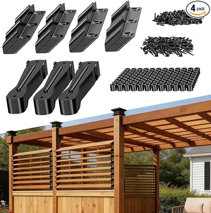 Deck Sunblind System Black Louver Hardware Kit 4 Set Stainless Steel Adjustable Brackets for Outdoor Patio Shade Pergola