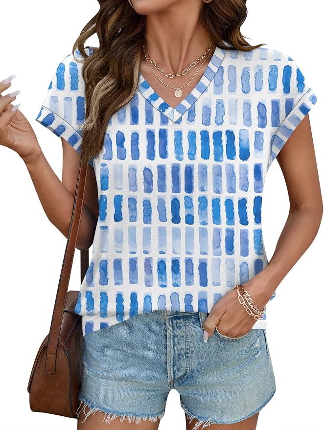 Rapbin Womens Summer Tops Women Blouses Dressy Casual V Neck T Shirts Short Sleeve Spring Tops for Women
