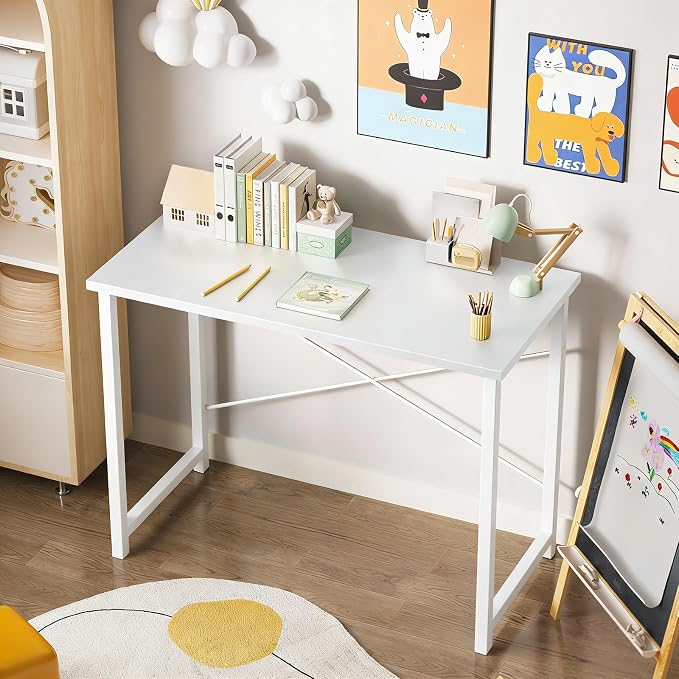 Sweetcrispy 32-Inch Small Computer Desk for Bedroom, White, 2 Pack | Gaming Writing Work and Study Desk for Home Office, Sturdy Metal Frame and Compact Modern Design with X-Shaped.