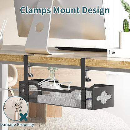 Under Desk Cable Management Tray 3 Pack, Cable Management Under Desk No Drill, Cable Organizer with Clamp for Wire Management, Cord Organizer for Office, Home - No Damage to Table (Black)