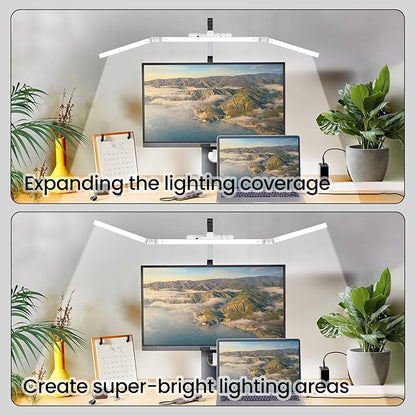 Led Desk Lamp for Home Office, Ultra Bright Touch-Dimming Architect Table Lamp with Clamp, 24W Adjustable Foldable Three Swing Arm Eyecare Led Desk Light with Infrared Sensor -White