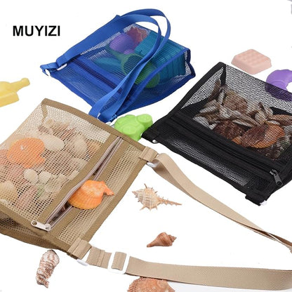 MUYIZI Mesh Beach Bag for Collecting Shells 3 Pack,Shell Bags for Beach,Sea Shell Bags for Picking Up Shells,Beach Shell Bag for Kids, Sand Toys Swimming Accessories for Boys and Girls
