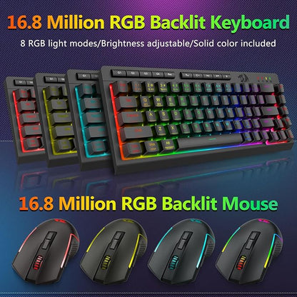 Redragon Wireless Gaming Keyboard and Mouse Combo, 60% Portable, Black | Bluetooth/2.4G/USB-C Wired, RGB Backlit, Quiet Rechargeable Macro Membrane Keyboard & 12800 DPI Mouse for Win/MAC