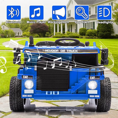 NEWQIDA 24V Ride on Dump Truck, Kids Electric Car with Remote Control, Ride on Construction Vehicles w/Electric Dump Bed, Shovel, 2x75W Powerful Motors, Up to 4.4Mph, EVA Tires, Soft Start, Blue