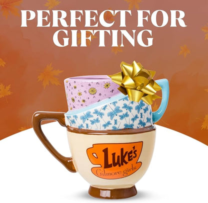 Silver Buffalo Gilmore Girls Stars Hollow Locations, 3D Sculpted Mug, 20oz | Destination, Luke's Diner, Doose's Market and Dragonfly Inn, Ceramic Stacked Teacup, 0.59 Liters