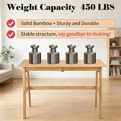 Nnewvante Writing Computer Desk 46" Bamboo Home Office Table with 2 Drawers, Modern Furniture Simple Study Makeup Workstation | Work Study Laptop Table for Bedroom, Modern Simple Style