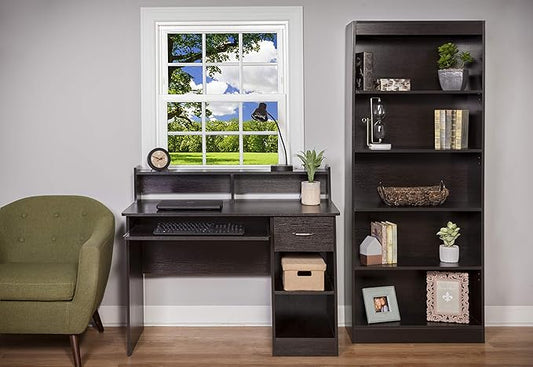 OneSpace Essential Computer Desk, Hutch with Pull-Out Keyboard, Espresso