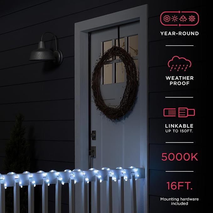 UltraPro LED Rope Lights, 16ft Classic Clear Rope, Cool White Light 5000K, Indoor/Outdoor, Flexible, Linkable, Durable, Rope Lights Outdoor, 54842