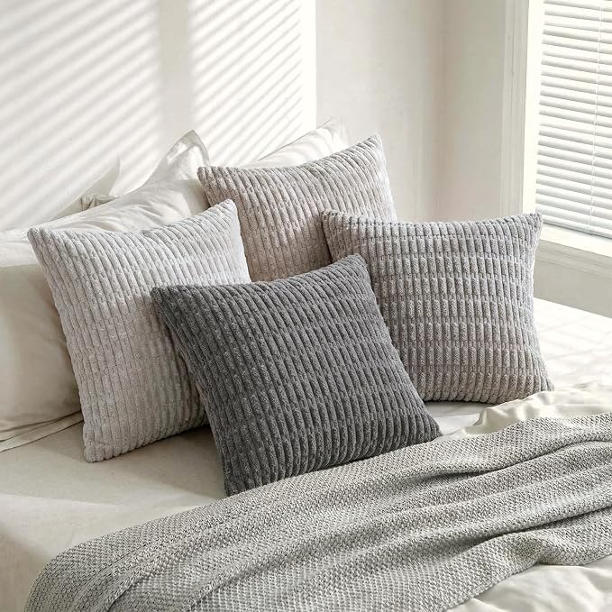 Fancy Homi 4 Packs Decorative Throw Pillow Covers for Living Room Couch Bed, Modern Farmhouse Boho Home Décor Accent Cushion Case, 14" x 14", Grey Series