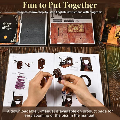 CCCDF DIY Book Nook Kit, DIY Miniature Dollhouse Booknook Kit, 3D Wooden Puzzle Bookend Bookshelf Insert Decor with LED Light for Teens and Adults (Blade and Magic)