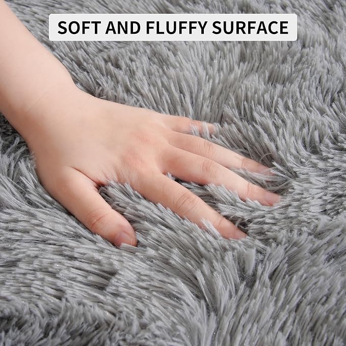 Tepook Super Soft Fluffy Rugs for Living Room, Area Rugs 8x10 for Bedroom, Modern Shaggy Rug Fuzzy Carpets for Kids, Plush Indoor Nursery Home Decor Rug with Non-Slip Bottom, Grey