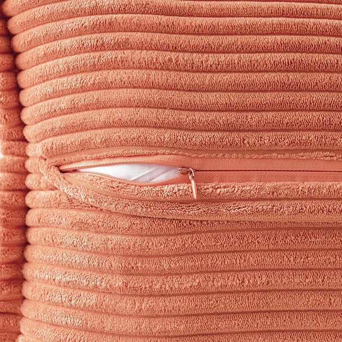 MIULEE Decorative Throw Pillow Covers for Couch Bed Livingroom 18x18 Inch Set of 2 Coral Red Boho Accent Throw Pllows Broadside Striped Patchwork Soft Corduroy Summer Pillowcases