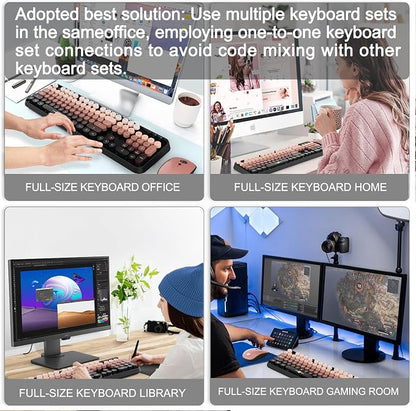 Wireless Keyboard and Mouse Combo, Retro Typewriter Style Keyboard with Round Keys, 2.4G Wireless Cute Keyboard and Mouse Set for PC, Laptop and Desktop-Black and Rose Gold