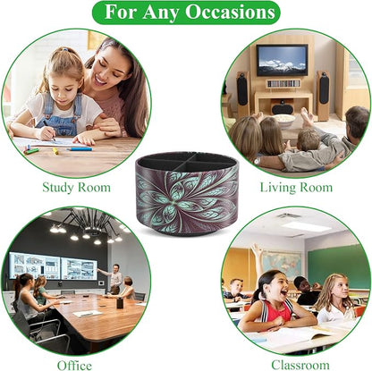 lizimandu Round Leather Art Supply Organizer,Remote Control Holder,360 Degree Rotating,Multi-Functional Pencil Holder,4 Compartments Desktop Stationary Organizer(1-Green Flower)