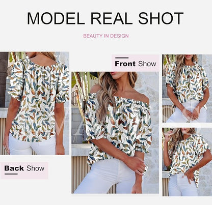EVALESS Womens Tops Off The Shoulder Blouses for Women Dressy Casual Cute Puff Sleeve T Shirts Fashion 2026