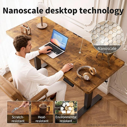Veken Standing Desk, Brown,55×23.6 Inch | Height Adjustable Sit Stand Up Computer Tables for Home Office, Study , Writing, Suit students, employees and group work