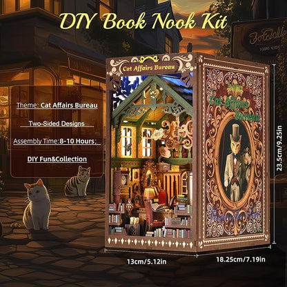 TOYQI Book Nook Kit, DIY Miniature Dollhouse Kit for Adults and Teens | Booknook Tiny House Kit Bookshelf Decoration 3D Wooden Puzzle Bookend