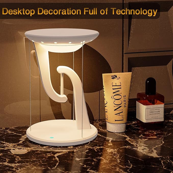 Night Light Wireless Charger Lamp,Ambient Light,LED Desk Lamp with Wireless Charger,Balance Magnetic Suspension Desk Light Creative Fun Bedside Lamp,Anti-Gravity Bedroom Table Lamp 3-Level Brightness