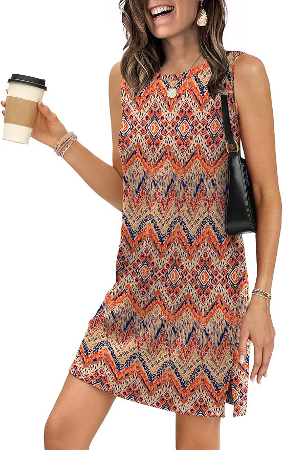 WIHOLL Casual Dresses for Women Crewneck Sleeveless Tank Dress Summer Spring Boho Vacation Clothes
