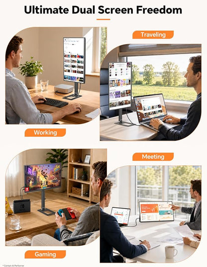 HotYeah Travel Portable Monitor with Stand, w/Magnetic Stand & Speaker | 15.6" 1080P 125% sRGB USB-C HDMI HDR External Display, 2nd Screen for Laptop MacBook Computer Phone Tablet Switch PS5 Xbox