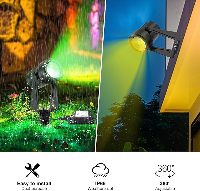 Banord RGBW Color Changing Outdoor Landscape Lighting, 10 Pack Low Voltage LED Outdoor Spotlight with Remote, IP65 Waterproof for Yard, Garden, Lawn