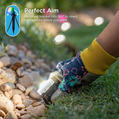 Enbrighten Vibe Eternity Garden Lights, 33ft, 8 RGBWIC LEDs, Waterproof, Uplights, Outdoor Landscape Lighting, Home Exterior Spotlight, Smart App, Works with Alexa, Google Home, 83789