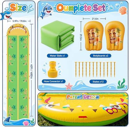 40×5.9FT Heavy Duty Slip and Slide with Sprinkler and 2 Boards, Water Slide for Adults with 3-Way Water Sprinkler, Giant Slip n Slide for Outdoor Backyard Lawn Kids Teens and Adults (Yellow&Green)