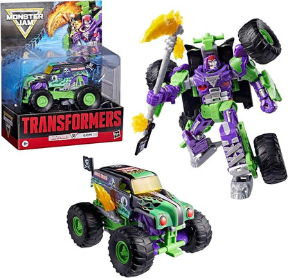 Transformers Collaborative x Monster Jam Grave Digger (Grim) | Leader Class 9.25-inch Robot Action Figure Converts to Monster Truck, Car Toys for Ages 8+