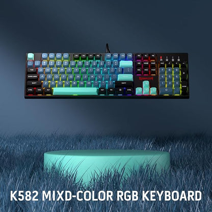 Redragon K582 SE Wired RGB Mechanical Gaming Keyboard, 104-Key, PBT Keycaps | 16.8M Color Immersive eSports Lighting Vibe, Quiet Keystrokes w/ Sound-Absorbing Foam, N-Key Rollover, Customize Software