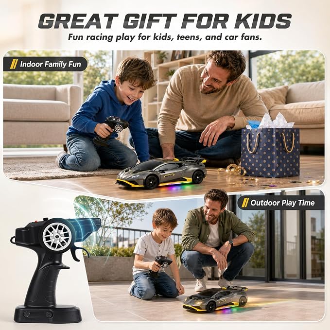 YESHIN 1：24 Lamborghini Haracan Drifting Car Gray, Lamborghini Toy Car, RC Cars for Boys Age 8-12, 2.4GHz Remote Control Car with Light