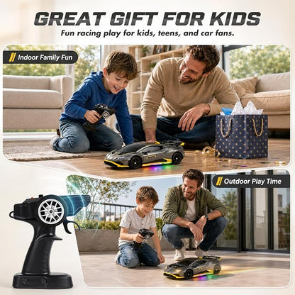 YESHIN 1：24 Lamborghini Haracan Drifting Car Gray, Lamborghini Toy Car, RC Cars for Boys Age 8-12, 2.4GHz Remote Control Car with Light